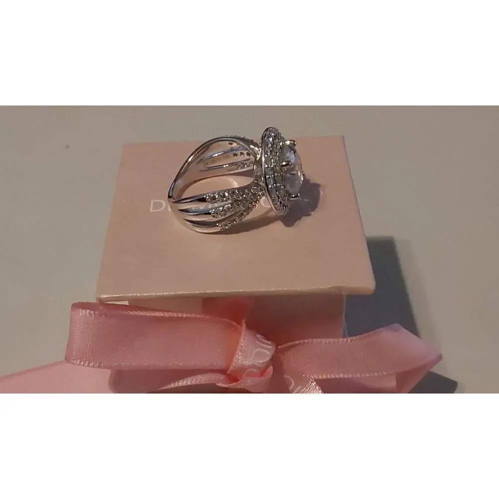 Gorgeous DIAMONIQUE 5.8 Carat Double Halo Design Ring Sz 8~Platinum/925SS